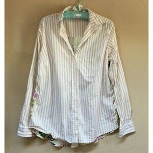 Tolani Women Medium Button Up Striped Floral Long Sleeve Shirt Top Blouse Casual